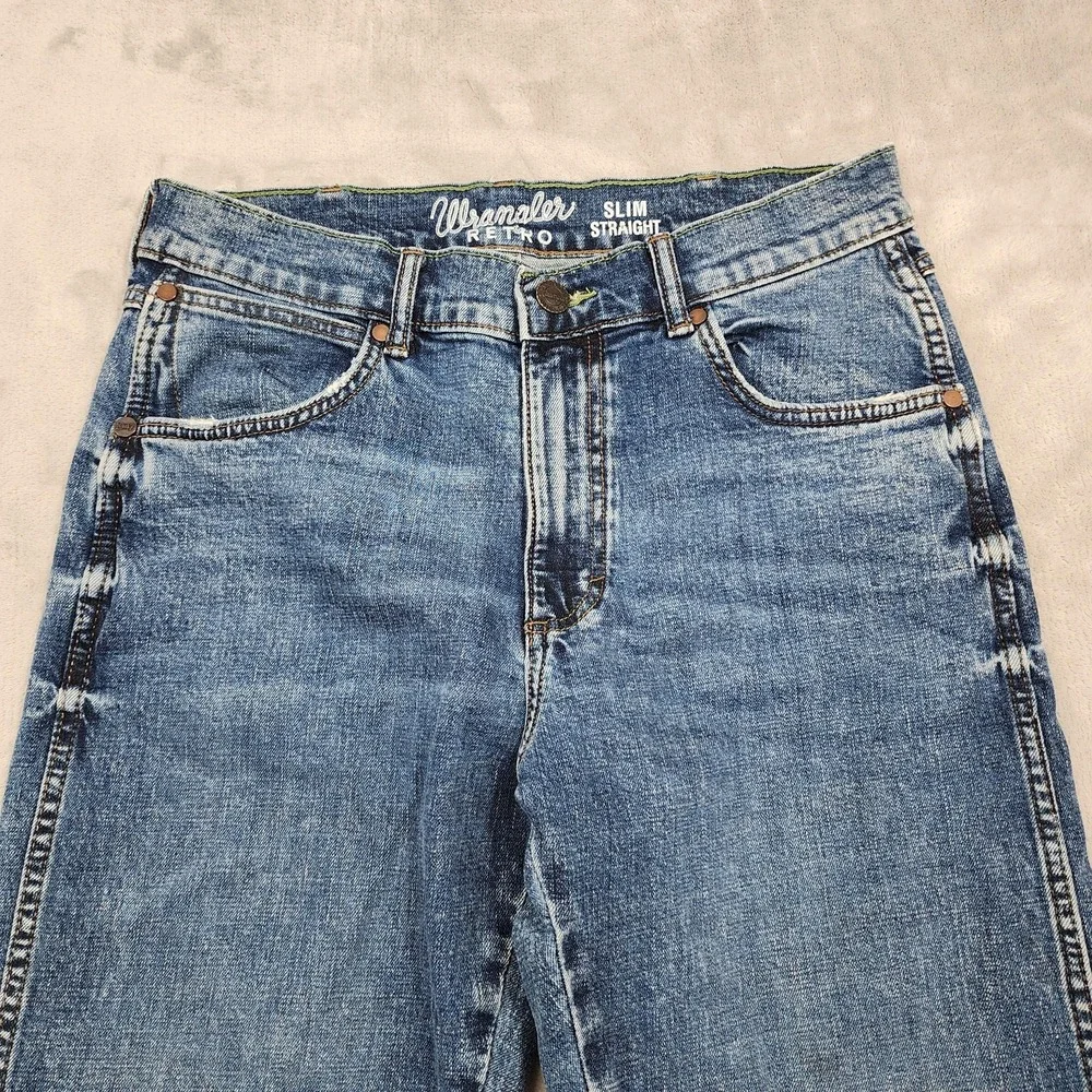 Wrangler Jeans Mens 32x36 Blue Retro Slim Straight Stretch Denim Medium Wash